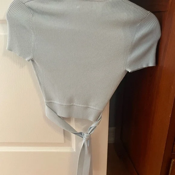 Wilfred Sky Blue Ribbed Wrap Blouse - Picture 2 of 4